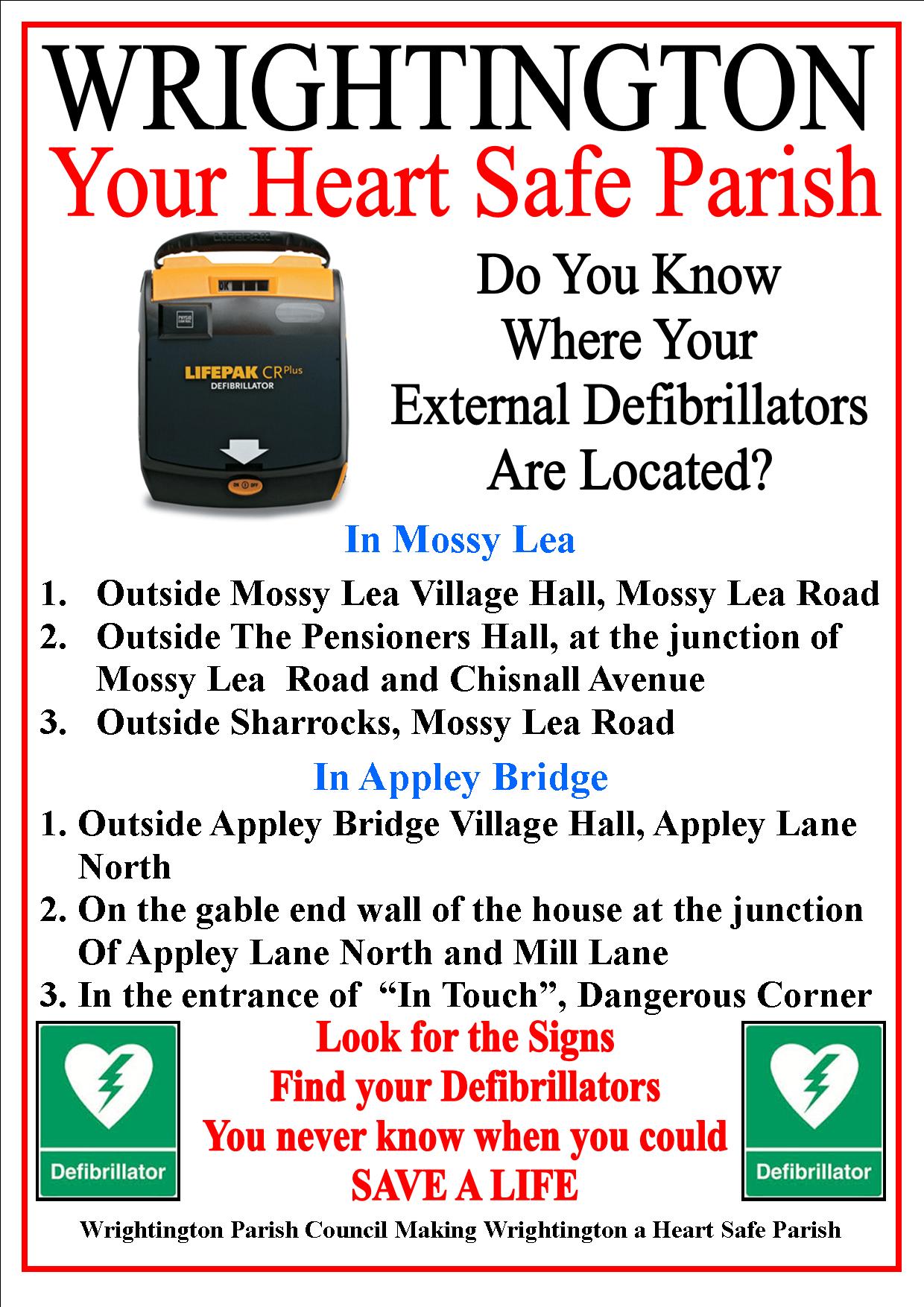 Poster listing defibrillator locations